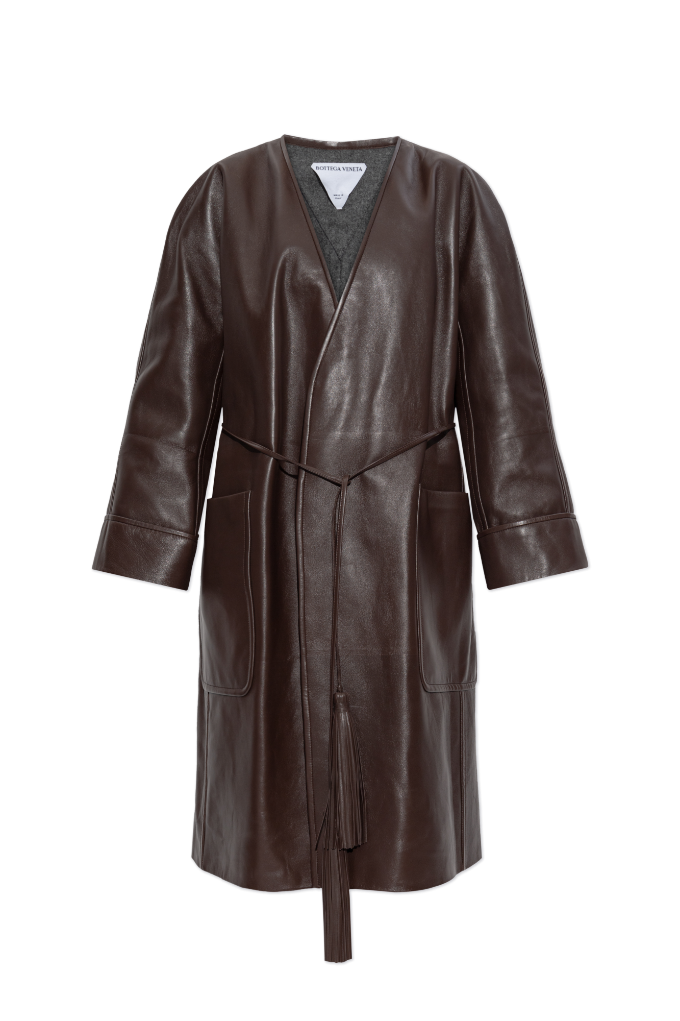 Bottega Veneta Leather coat tied with a drawstring and toggles
